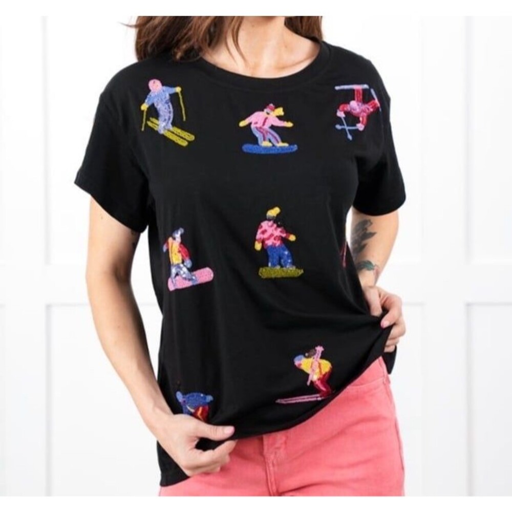 Queen of sparkles TSHIRT XL QOS short sleeve tee TOP sequins sequin skiing skier
